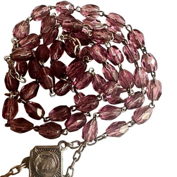 Roma sterling silver purple glass beaded rosary - Picture 9 of 14